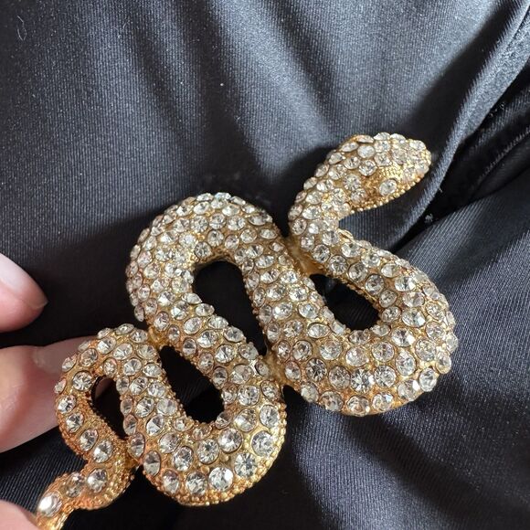Zara Asymmetrical Snake Swimsuit Sz S Black Gold Jewel Rhinestone Applique - Picture 6 of 9